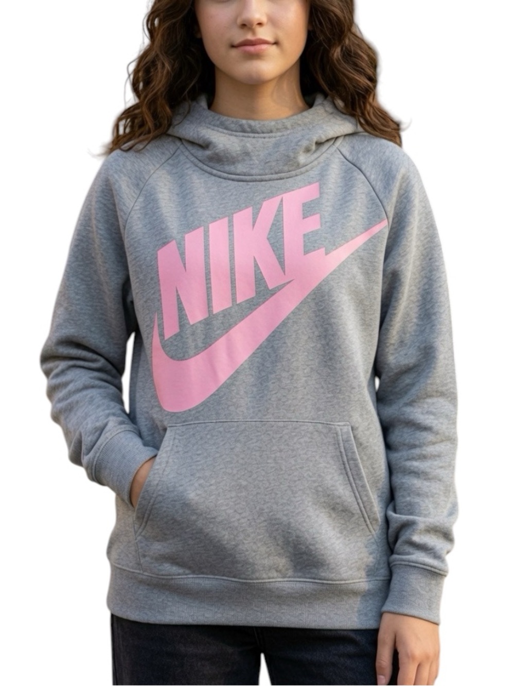 NIKE: Girls Youth Pink Swoosh Pullover Hoodie Sweatshirt Jacket - Size XL